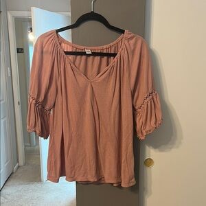 Pink Ruched Flutter Sleeve Blouse